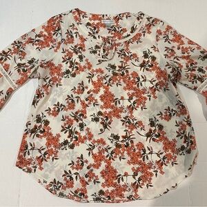 Christopher & Banks Floral Top with Orange and Green Accents